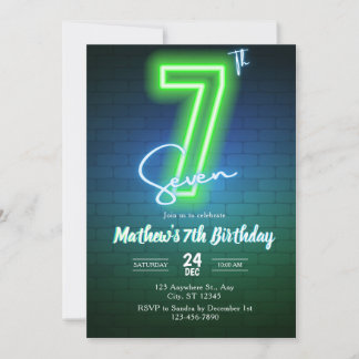 Neon Seventh birthday Invitation