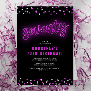 Neon Seventy Birthday Party Invitation