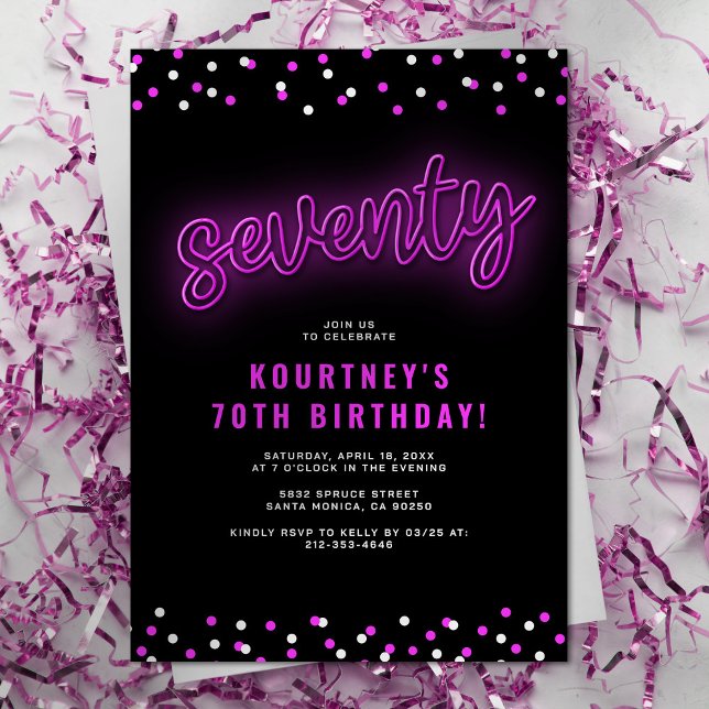 Neon Seventy Birthday Party Invitation (Creator Uploaded)