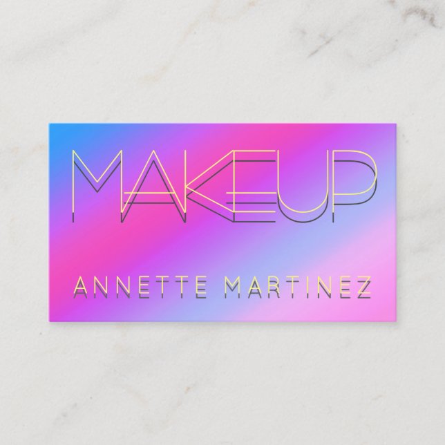 Neon shaded text on violet shiny surface business card (Front)