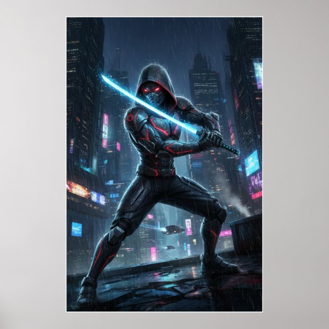 Neon Shadow Samurai Art Poster (Front)