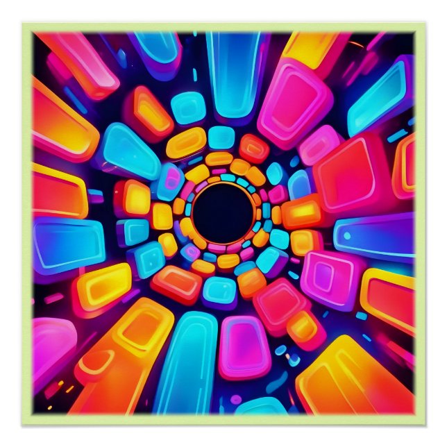 Neon Shapes Abstract Tunnel Art Poster (Front)