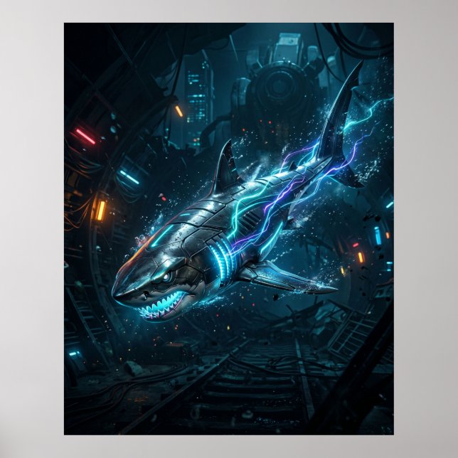 Neon Shark Metro Abyss Poster (Front)