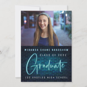 Neon Sign Blue Graduate Photo Announcement