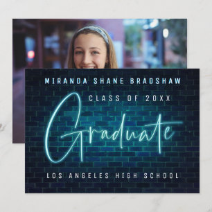 Neon Sign Blue Graduate Photo Backer Announcement
