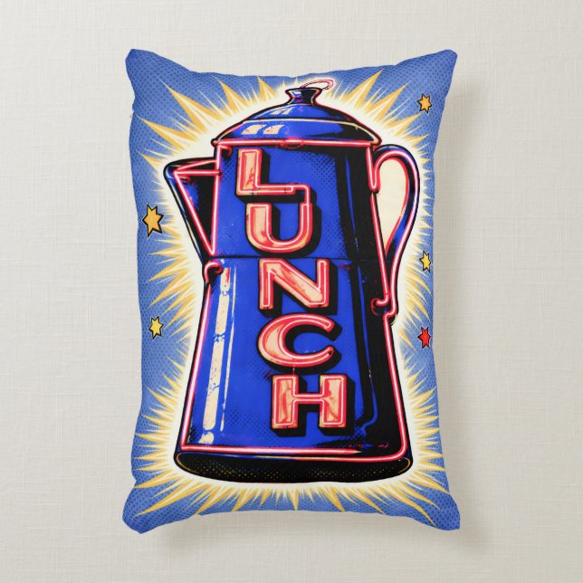 Neon Sign, Coffee Pot, Lunch, POP Art Style Decorative Cushion (Front(Vertical))