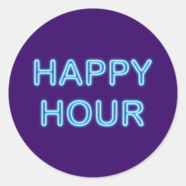 neon sign Happy Hour Classic Round Sticker (Front)