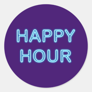 neon sign Happy Hour Classic Round Sticker