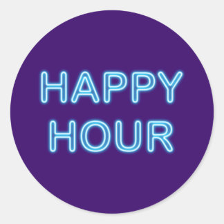 neon sign Happy Hour Classic Round Sticker