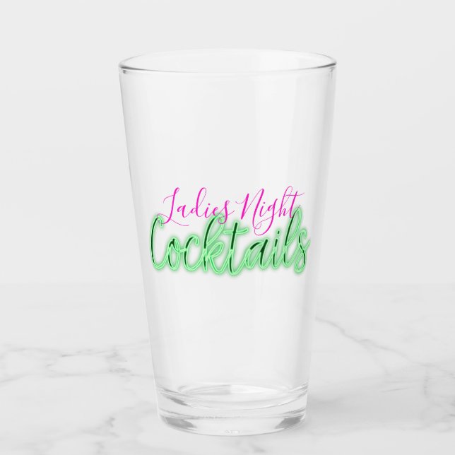 Neon Sign Ladies Night Cocktails Glass (Front)