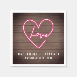 Neon Sign Love Heart Wood Wedding Napkin