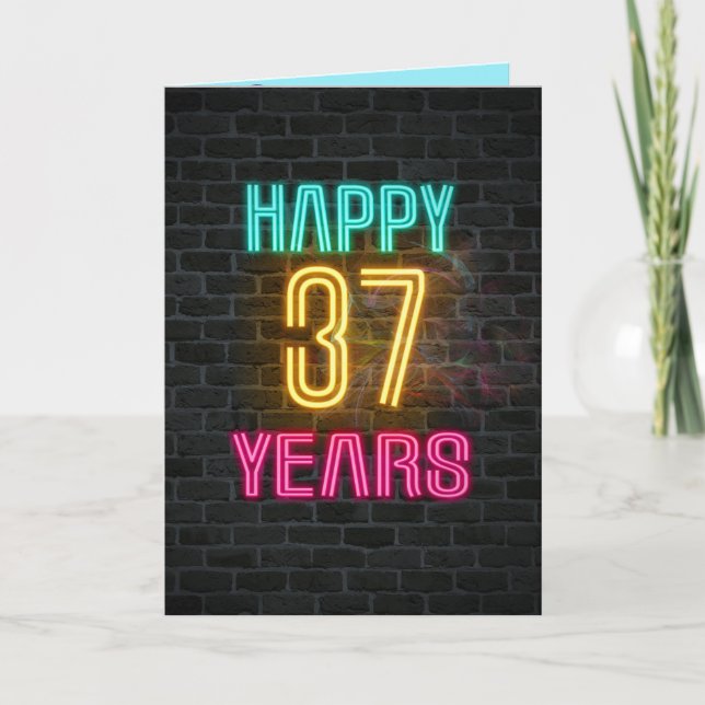 Neon sign on brick for 37th birthday card (Front)