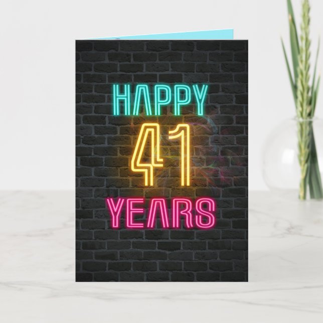 Neon sign on brick for 41st birthday card (Front)