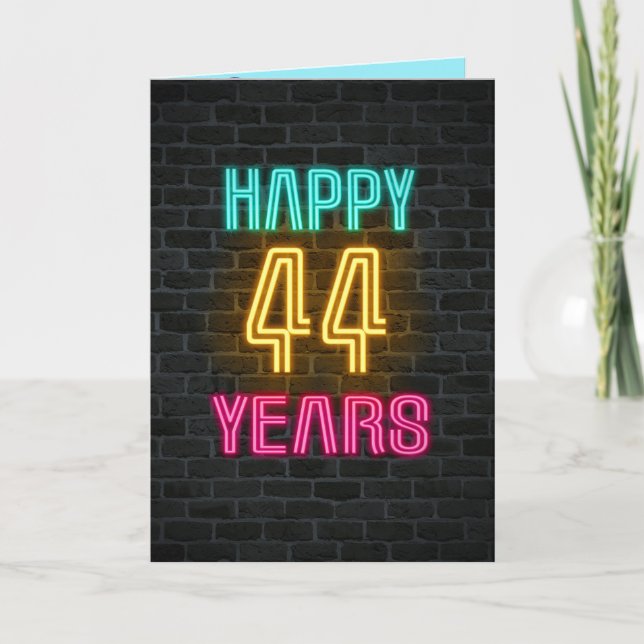 Neon sign on brick for 44th birthday card (Front)