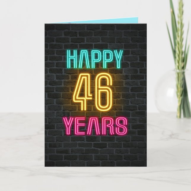 Neon sign on brick for 46th birthday card (Front)
