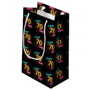Neon sign on brick for 70th birthday small gift bag