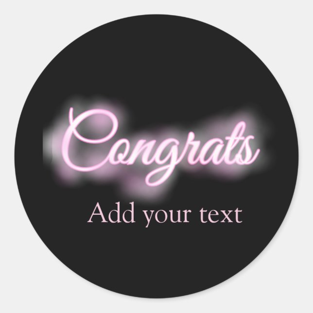 Neon sign pink congrats add text retro 90s revival classic round sticker (Front)