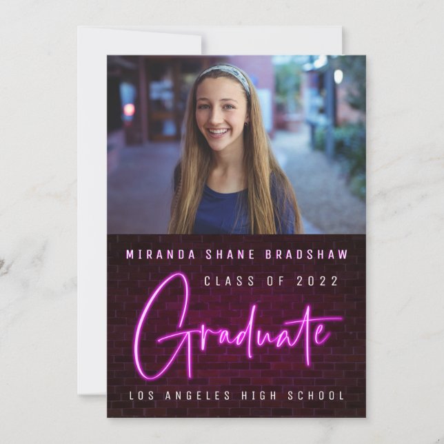 Neon Sign Pink Graduate Photo Announcement (Front)