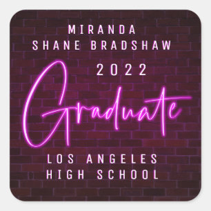 Neon Sign Pink Graduate Square Sticker