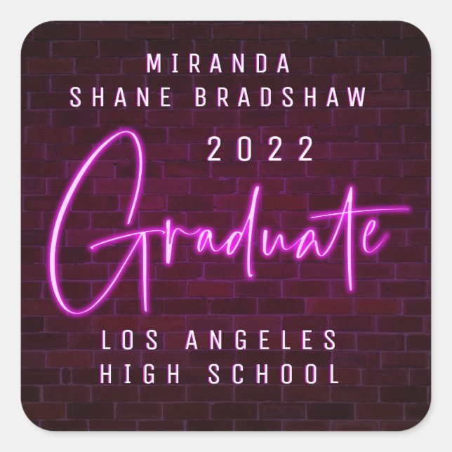 Neon Sign Pink Graduate Square Sticker (Front)