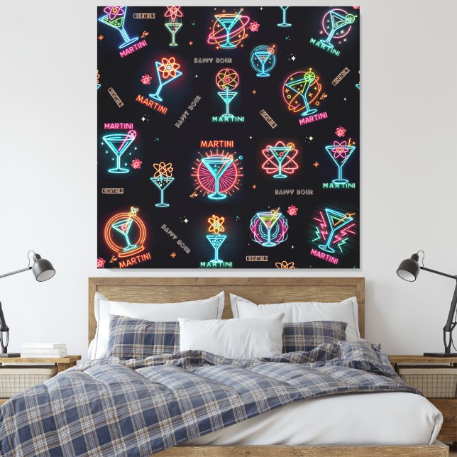 Neon Sign Space Age Atomic Martini Cocktails Print (Insitu(Bedroom))