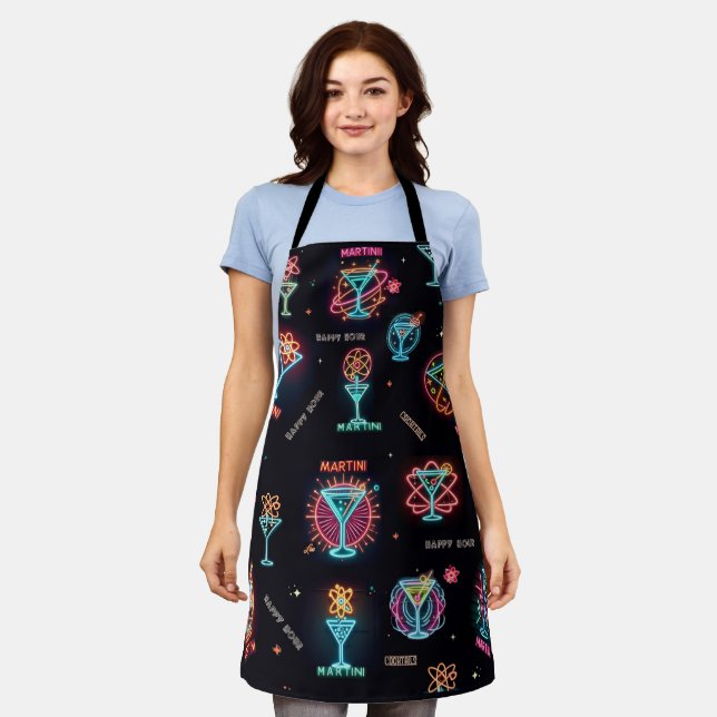 Neon Sign Space Age Atomic Martini Cocktails Print Apron (Worn)