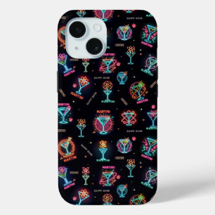 Neon Sign Space Age Atomic Martini Cocktails Print iPhone 15 Case