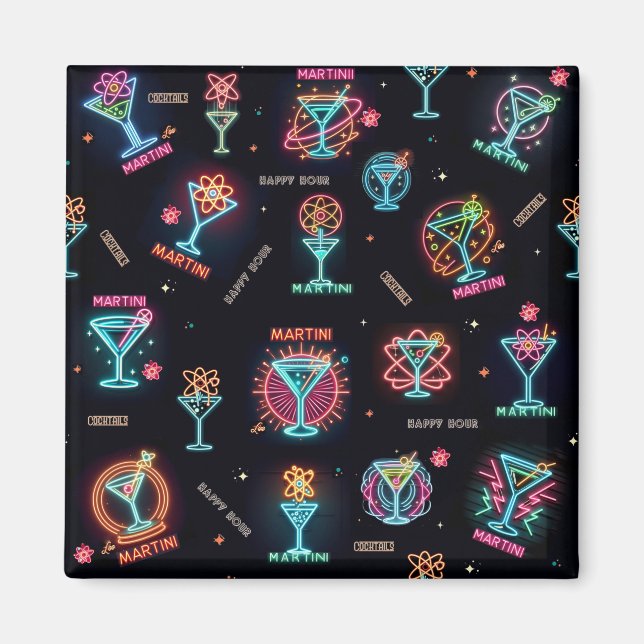 Neon Sign Space Age Atomic Martini Cocktails Print Magnet (Front)