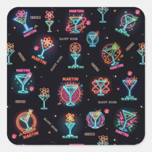 Neon Sign Space Age Atomic Martini Cocktails Print Square Sticker