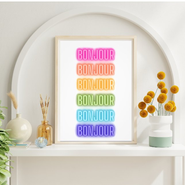 Neon Sign Style Bonjour Repeating Rainbow Print (Creator Uploaded)