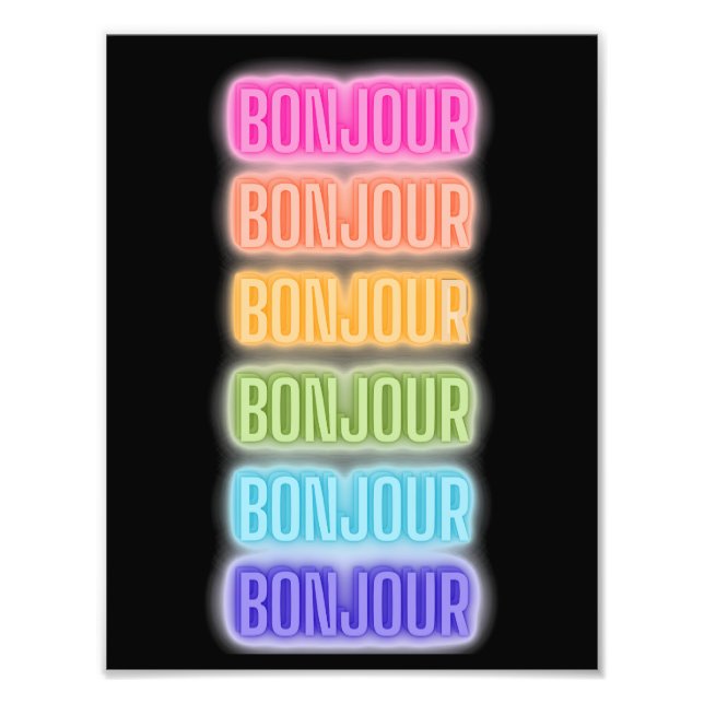 Neon Sign Style Bonjour Repeating Rainbow Print (Front)