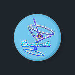 Neon Sign Style Cocktail Glass Magnet<br><div class="desc">Blue bottle opener with retro neon cocktail sign.</div>