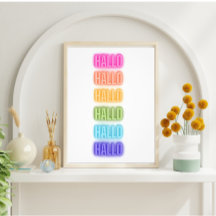 Neon Sign Style Hallo Repeating Rainbow Print