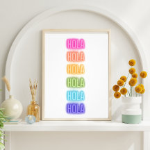 Neon Sign Style Hola Repeating Rainbow Print