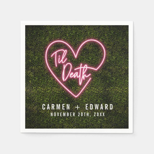 Neon Sign Til Death Heart Wedding Napkin (Front)