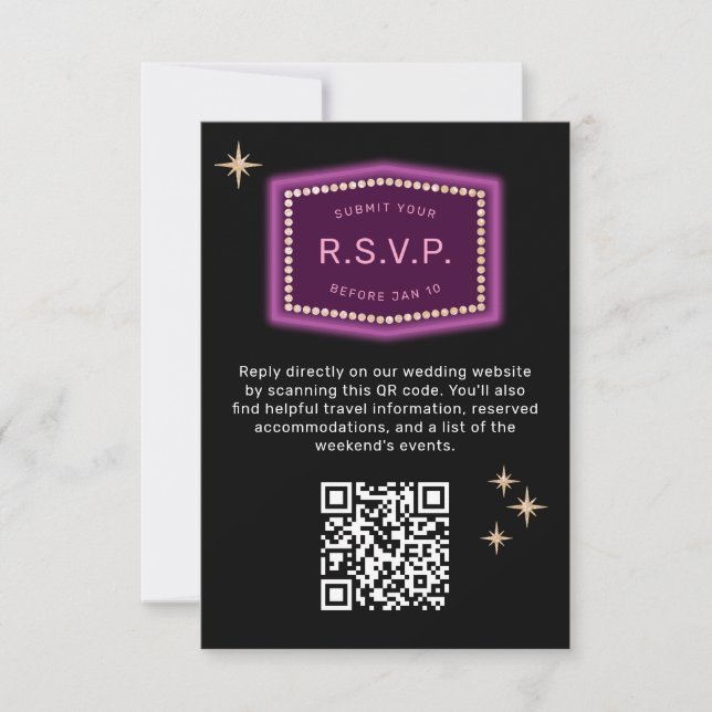 Neon Sign Vegas Wedding QR code Online RSVP (Front)