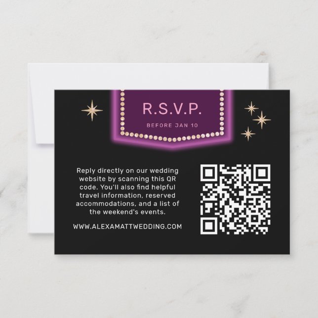 Neon Sign Vegas Wedding QR Code Online RSVP (Front)