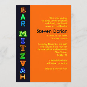 NEON SIGNS Bar Bat Mitzvah Invitation