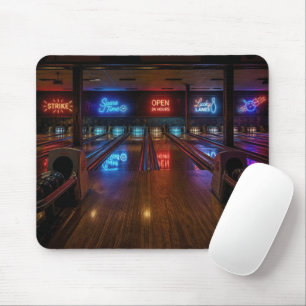 Neon Signs in Dark Bowling Alley Mouse Mat
