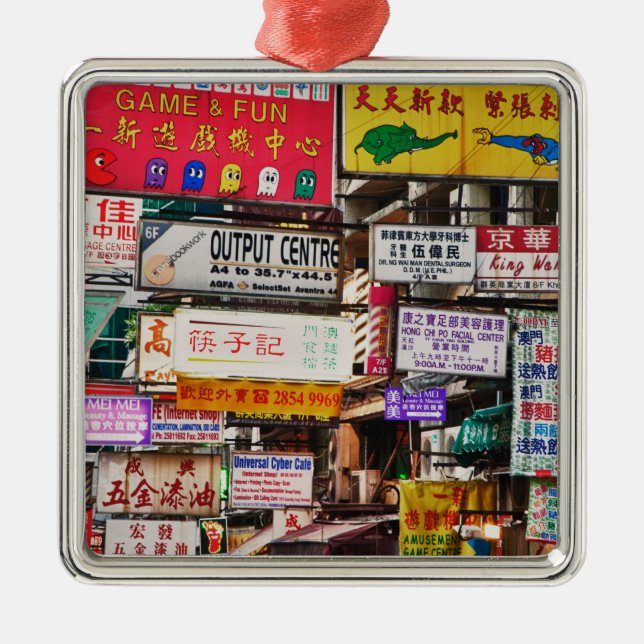 Neon signs in the streets of Hong Kong Metal Tree Decoration (Front)