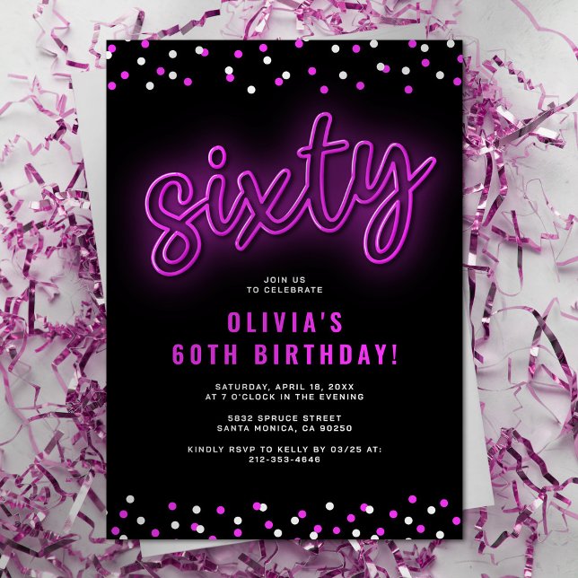 Neon Sixty Birthday Party Invitation (Creator Uploaded)