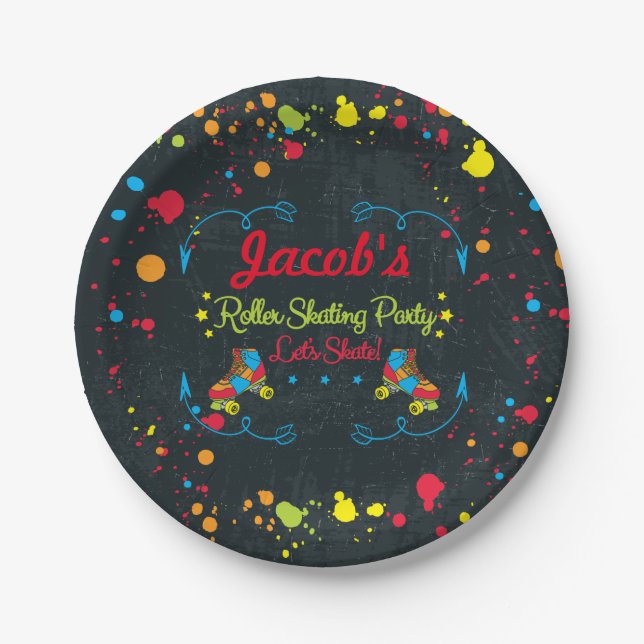 Neon Skate Party Paper Plates (Front)