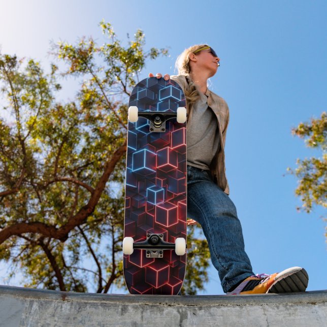 Neon Skateboard - Midnight Navy Crimson 3D Cube  (Outdoor 1)
