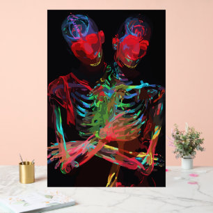Neon Skeleton Embrace Art Fusion Acrylic Sign