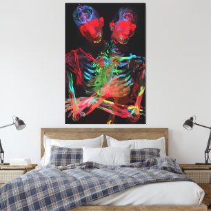 Neon Skeleton Embrace Art Fusion Canvas Print
