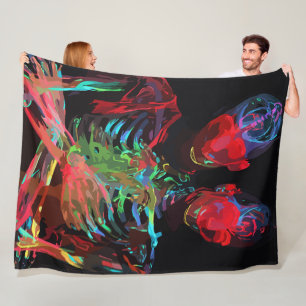 Neon Skeleton Embrace Art Fusion Fleece Blanket