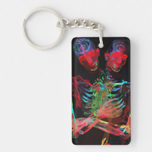 Neon Skeleton Embrace Art Fusion Key Ring