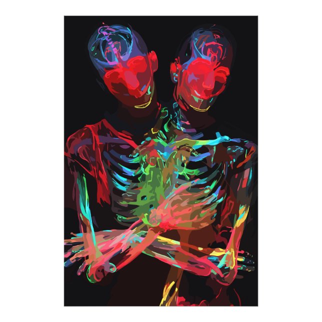 Neon Skeleton Embrace Art Fusion Photo Print (Front)