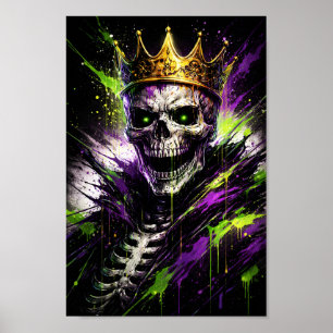 Neon Skeleton King Art - Gothic Undead Crown Dark Poster