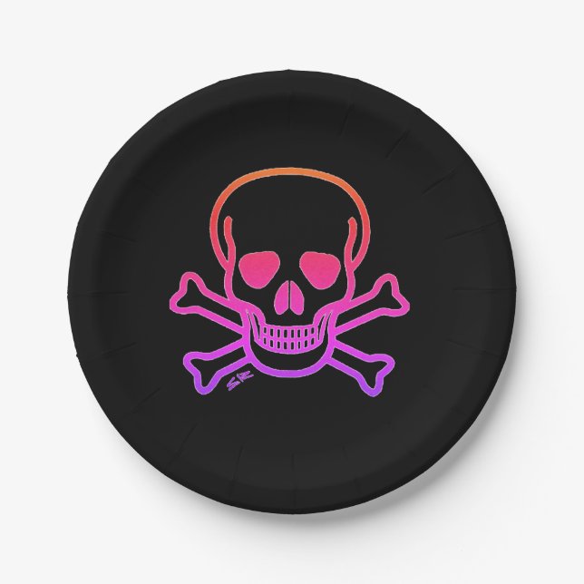 Neon Skull black paper plates (Front)